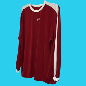 Red with white trim vintage Under Armour men’s long sleeved tee. Size 3XL.